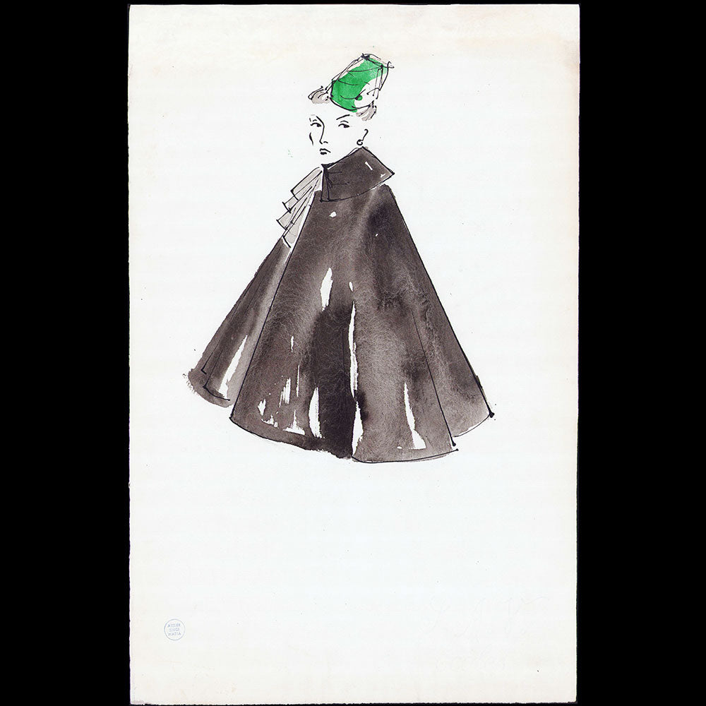 Serge Matta - Dessin d'une cape pour Schiaparelli (1950-1954)