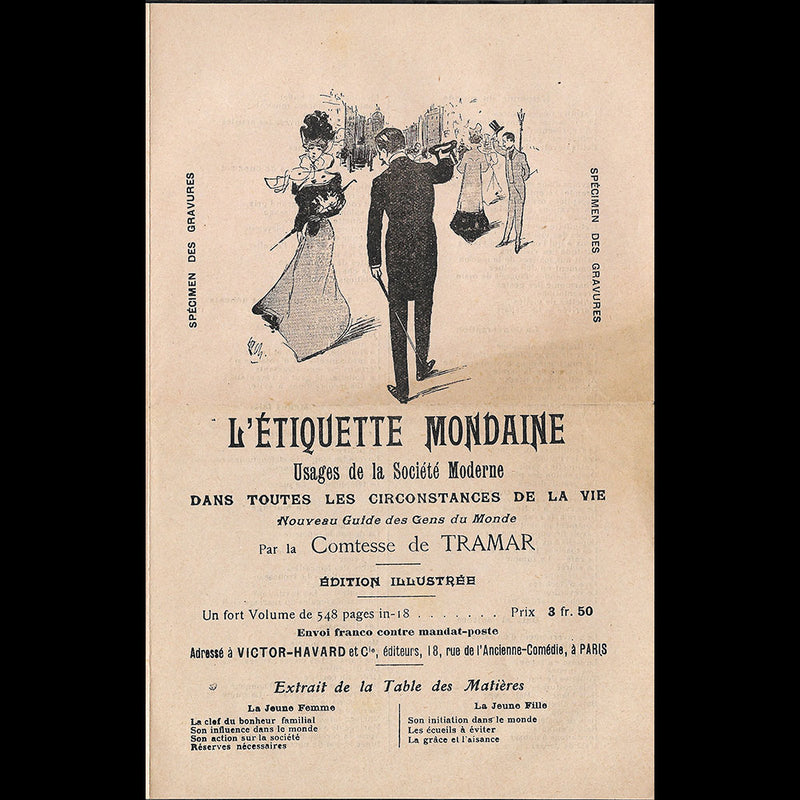 Comtesse de Tramar - Annonce de la parution de L'Etiquette Mondaine (1905)