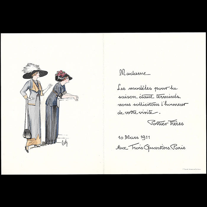 Aux Trois Quartiers - Invitation illustrée par Bocly (1911)