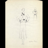 Vionnet - Dessin d'une robe par Berthe Clapin (circa 1930)