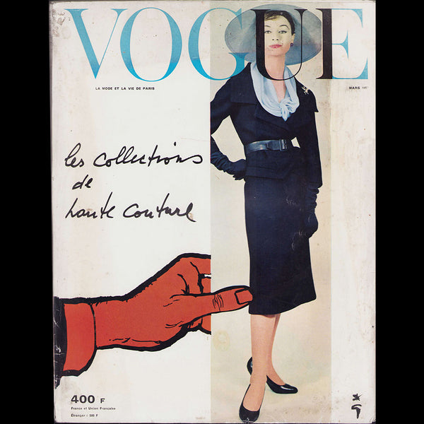 Vogue France (mars 1957), couverture de René Gruau et Guy Bourdin
