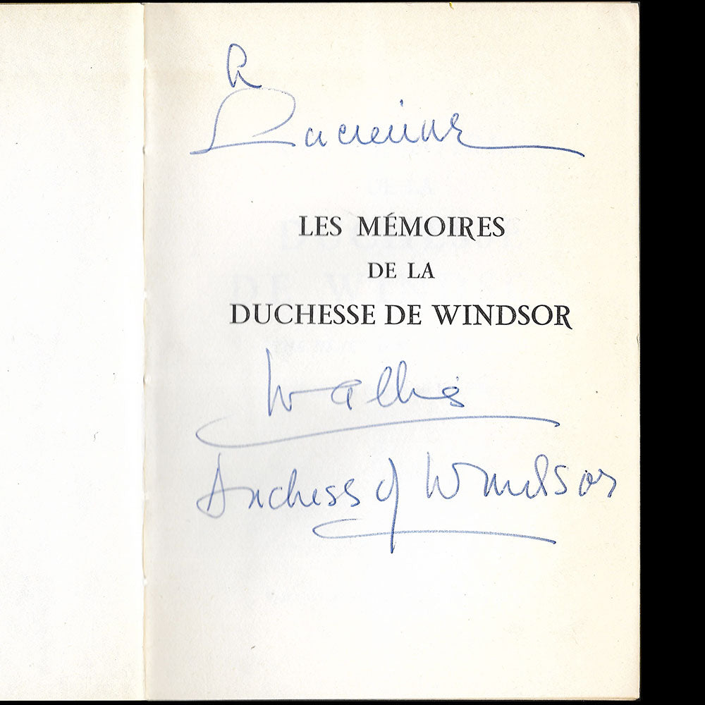 Le Coeur a ses raisons, les mémoires de la Duchesse de Windsor, avec envoi (1956)