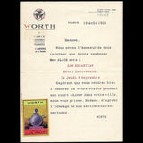 Worth - Invitation de la maison de couture à l'Hôtel Continental de San Sebastian (1925)